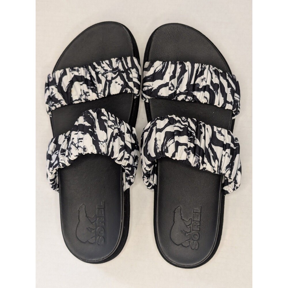 Sorel Women's Roaming Two Strap Slide Sandals Black White Size 9 US